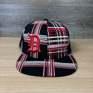 Detroit Hat Cap Snapback Black Red Plaid Adjustable